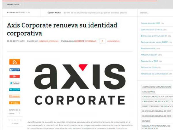 PR Noticias publica el nuevo rebranding de Axis Corporate
