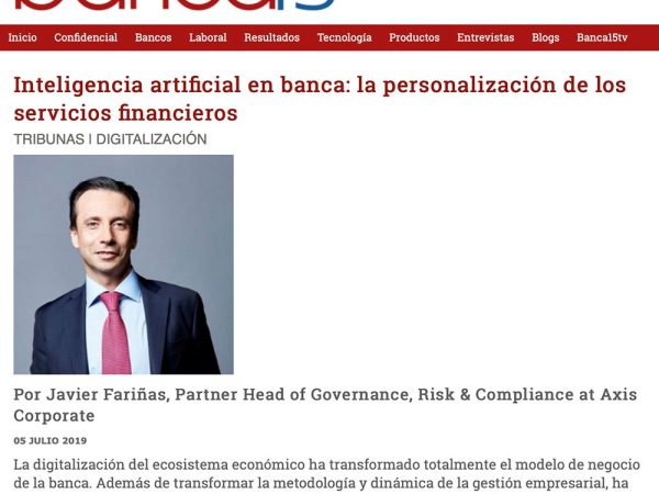 Banca15 publica un artículo de Javier Fariñas sobre AI en banca